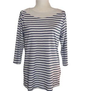 Tex Boat Neck Breton Stripe Blue White 3/4 Sleeve Top Size XXL